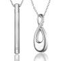 BGAFLOVE Set of 2 Cremation Jewelry CZ Crystals Stainless Steel Tone Bar Urn Pendant Memorial Ashes Keepsake Exquisite Necklace for Women Men, Urn Necklaces for Ashes with Filling Kit