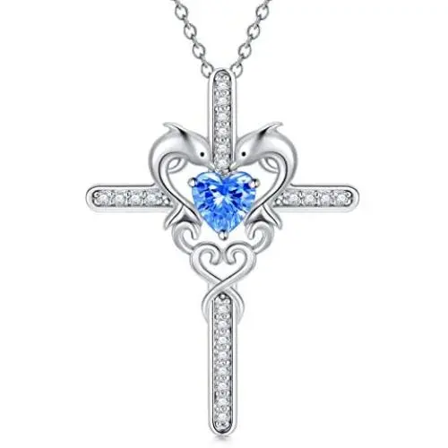 SISGEM Moissanite Dolphin Necklace for Women Teen Girls,Set 20 PCS Diamonds on Cross,Love Heart Pendant Birthday Gifts for Mom Wife,925 Sterling Silver Infinity Jewellery