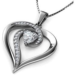DEPHINI - Elegant Necklace - 925 Sterling Silver - Heart Pendant with CZ Crystals - Fine Jewellery Woman Necklace - 18'' Rhodium Plated Silver Chain - A Cubic Zirconia - Gifts for Women