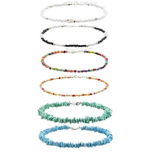 Bridget Bobby 2Pcs Shell Choker Necklace Chips,4 Pcs Seed Bead Choker Necklace for Women Girls,Handmade Hawaii Beach Jewelry Set,Boho Beaded Necklace Adjustable
