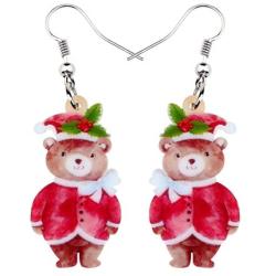 NEWEI Acrylic Christmas Teddy Bear Earrings Dangle Drop Fashion Festival Animal Jewelry For Women Girls Charms Gifts