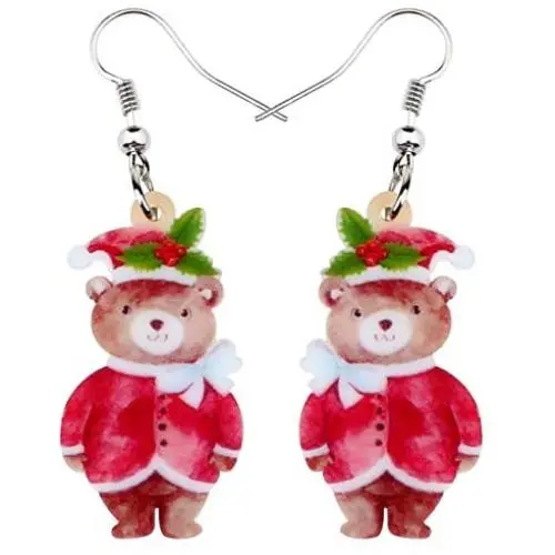 NEWEI Acrylic Christmas Teddy Bear Earrings Dangle Drop Fashion Festival Animal Jewelry For Women Girls Charms Gifts NEWEI Acrylic Christmas Teddy Bear Earrings Dangle Drop Fashion Festival Animal Jewelry For Women Girls Charms Gifts