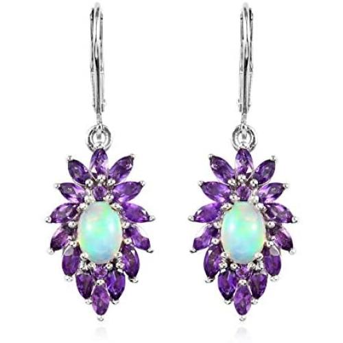 Shop LC Platinum Plated 925 Sterling Silver Welo Opal Amethyst Lever Back Dangle Drop Earrings Prom Purple Jewelry Mothers Day Gifts