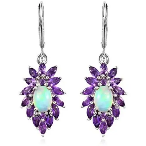 Shop LC Platinum Plated 925 Sterling Silver Welo Opal Amethyst Lever Back Dangle Drop Earrings Prom Purple Jewelry Mothers Day Gifts