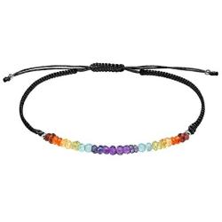 AeraVida Layer Me Rainbow Genuine Stones Sterling Silver on Adjustable Black Bracelet