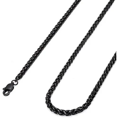 Besteel Jewelry 3-4MM Mens Womens Stainless Steel Wheat Chain Necklace Link Black 18-30 Inch ¡­