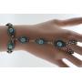 TFJ Women Fashion Jewelry Hand Chain Metal Bracelet Slave Ring Turquoise Blue Ethnic Antique Silver