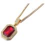 Halukakah Gold Chain for Men Iced Out,18k Real Gold Plated Ruby Pendant Necklace,Full Cz Lab Diamonds Prong Set,with Rope Chain 24''/Tennis Chain 20'',Free Giftbox
