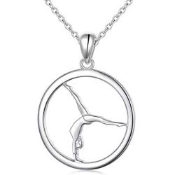 S925 Sterling Silver Gymnastics Sport Charm Pendant Necklace Inspirational Jewelry Gifts for Women，Gymnasts, Coaches