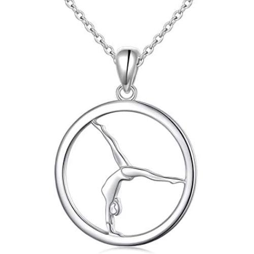 S925 Sterling Silver Gymnastics Sport Charm Pendant Necklace Inspirational Jewelry Gifts for Women，Gymnasts, Coaches