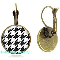 Houndstooth Earrings,Girlfriend Gift,Houndstooth Dangle Earrings,Everyday Jewelry,Houndstooth Jewelry,Pattern Earrings,Classic Earrings，Q0158