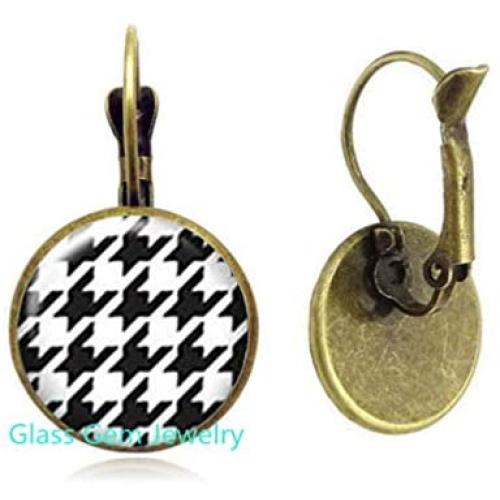Houndstooth Earrings,Girlfriend Gift,Houndstooth Dangle Earrings,Everyday Jewelry,Houndstooth Jewelry,Pattern Earrings,Classic Earrings，Q0158