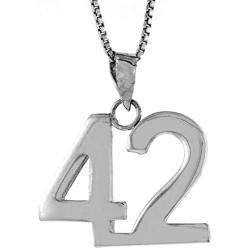 Sterling Silver Number 42 Necklace for Jersey Numbers & Recovery High Polish 3/4 inch, 2mm Curb Chain