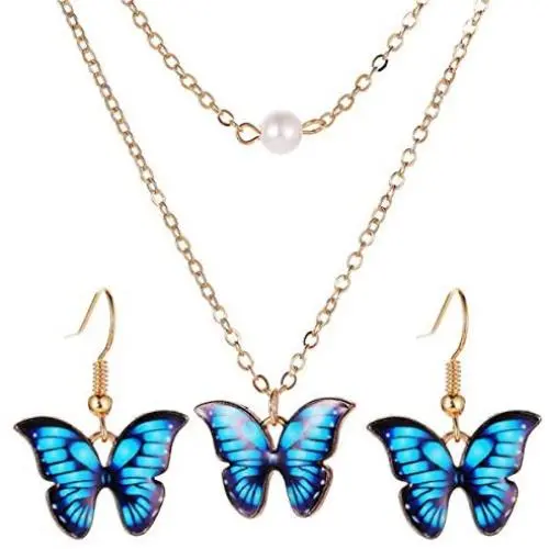 Butterfly Pendant Necklace Earrings Set Fashion Choker Necklaces Jewelry Gift For Women Girls