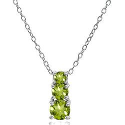 Sterling Silver Genuine or Synthetic Gemstone Round Graduating 3-Stone Pendant Necklace, 16'' + Extender