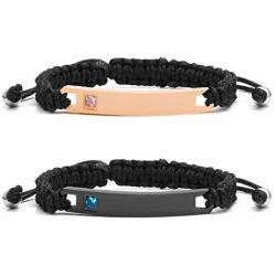 Jovivi Personalized Custom Stainless Steel Handmade Braided Rope Nameplate ID Bracelet His and Hers Matching Couples Bracelets Valentines Gift for Lover