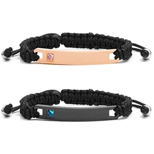 Jovivi Personalized Custom Stainless Steel Handmade Braided Rope Nameplate ID Bracelet His and Hers Matching Couples Bracelets Valentines Gift for Lover