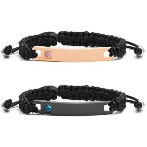 Jovivi Personalized Custom Stainless Steel Handmade Braided Rope Nameplate ID Bracelet His and Hers Matching Couples Bracelets Valentines Gift for Lover Jovivi Personalized Custom Stainless Steel Handmade Braided Rope Nameplate ID Bracelet His and Hers Matching Couples Bracelets Valentines Gift for Lover