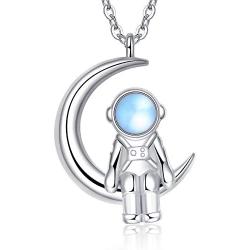 DOHAOOE Moon 925 Sterling Silver Astronaut Necklace Opal Space Milky Way Pendant Jewelry for Women