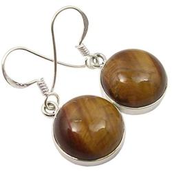 SilverStarJewel Tigers Eye Earrings 1.3'' Sterling Silver Ladies Stone