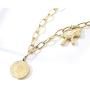 ZYHENG 14k Gold-Plated Titanium Steel Pony Queen Elizabeth Round Pendant Necklace, Fashion Sweater Chain Hip Hop Fashion Accessories