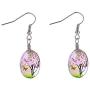 Tree of Life Dried Pressed Real Flowers Teardrop Hook Glass Drop Earrings（Pink）