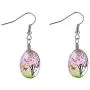 Tree of Life Dried Pressed Real Flowers Teardrop Hook Glass Drop Earrings（Pink）