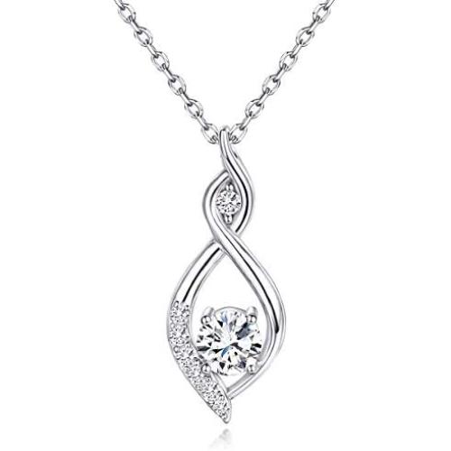 Womens 925 Sterling Silver Necklace Infinity Love Rose Gold White Gold Plated Pendant CZ Diamond Necklace Best Valentines Day