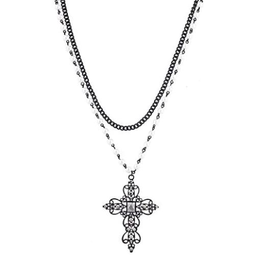 Lux Accessories Rosary Elegant Fancy Beaded Cross Necklace