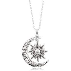 MIXIA Vintage Bronze Crescent Moon and Sun Pendant Necklace Retro Swirl Filigree Unisex Jewelry Gifts