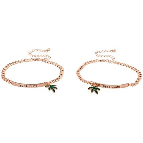 Lux Accessories Best Buds BFF Marijuana Leaf ID Bracelet Set 2PC