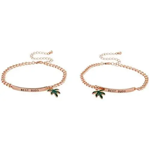 Lux Accessories Best Buds BFF Marijuana Leaf ID Bracelet Set 2PC Lux Accessories Best Buds BFF Marijuana Leaf ID Bracelet Set 2PC