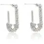4 Pairs Stainless Steel Cubic Zircon Small Hoop Asymmetrical Moon Star Safety Pin Tassel Chain Drop Dangle Geometric Earrings Set Jewelry for Women Girls