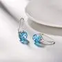 AOBOCO 925 Sterling Silver Luxurious Cushion-cut Leverback Dangle Drop Earrings with Simulated Aquamarine Austrian Crystals Jewelry Gift for Bridal on Wedding