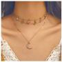 Chargances Bohemia Gold Moon and Stars Necklace for Women Fashion Gold Choker Necklace Delicate Moon Stars Jewelry for Women and Girls