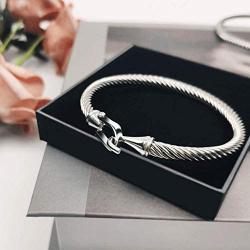 Tiyad Stainless Steel Twisted Bracelet Cable Bangle with Hook Clasp for Women Girl Jewelry. (SILVER)