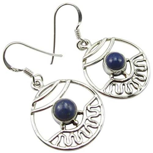 SilverStarJewel Real Lapis Lazuli Dangle Earrings 1.5'' 3.9 Grams 925 Solid Silver