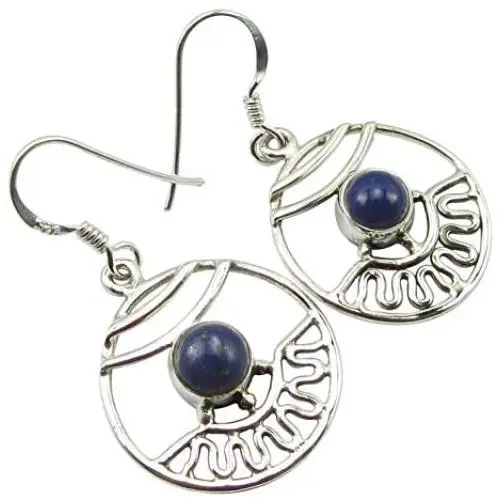 SilverStarJewel Real Lapis Lazuli Dangle Earrings 1.5'' 3.9 Grams 925 Solid Silver