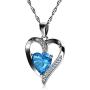 DEPHINI - Heart Necklace - 925 Sterling Silver - Aquamarine Birthstone Embellished with Branded Crystal Pendant - Fine Jewellery Woman Necklace 18'' Rhodium Plated Silver Chain - A+ Cubic Zirconia