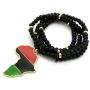 Shiny Jewelers USA Mens Multicolor Africa MAP RED Black Green Pendant 6MM 30'' Wooden Bead Chain Egyptian Necklace