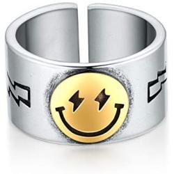 VLINRAS Smiley Face Ring Open Adjustable Smile Band Ring Cute Valentines Day Gift Statement Ring for Gilrs and Women