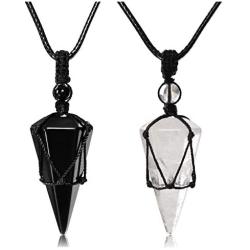 Top Plaza 6 Facet Reiki Healing Crystal Stone Pointed Pendant Necklaces Adjustable Natural Gemstone Necklace Reiki Quartz Jewelry for Women Men