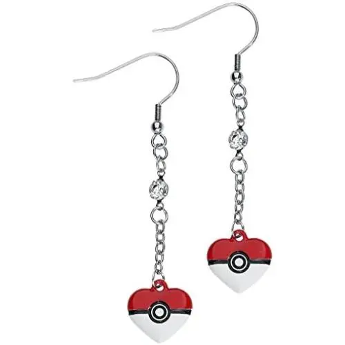 Pokemon Pokeball Heart Shape Stainless Steel Dangle Earrings Pokemon Pokeball Heart Shape Stainless Steel Dangle Earrings