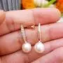 Dazzlingrock Collection 10K Gold 8 MM Each Round White Freshwater Pearls & Diamond Ladies Drop Earrings