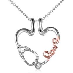 ONEFINITY 925 Sterling Silver Ring Holder Necklace Love Nurse Stethoscope Pendant Necklace Wedding Engagement Anniversary Infinity Love Gifts for Her, Wife, Girlfriend