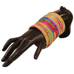 Touchstone New Gorgeous Rainbow Bangle Collection. Indian Bollywood Colorful Bangle Bracelets. Set of 24. in Antique Gold Tone for Women.