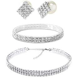 Yamberdoly Rhinestone Choker Necklaces for Women Silver Diamond Crystal Choker Necklace Adjustable Sexy Rhinestone Party Wedding Jewelry Set