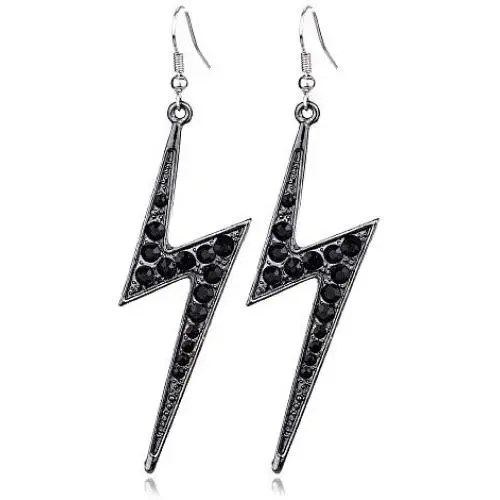 Black Crystal Lightning Dangle Hook Earrings for 80s90s Party Women Girl