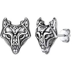 Silvora Norse Viking Jewelry Thors Hammer Studs Sterling Silver Vintage Celtic Knot Wolf Head Stud Earrings for Women Men