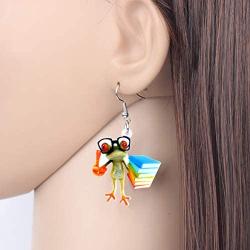 NEWEI Acrylic Sweet Cartoon Teacher Frog Earrings Drop Dangle Fashion Animal Jewelry for Women Girls Teens Gift Charms